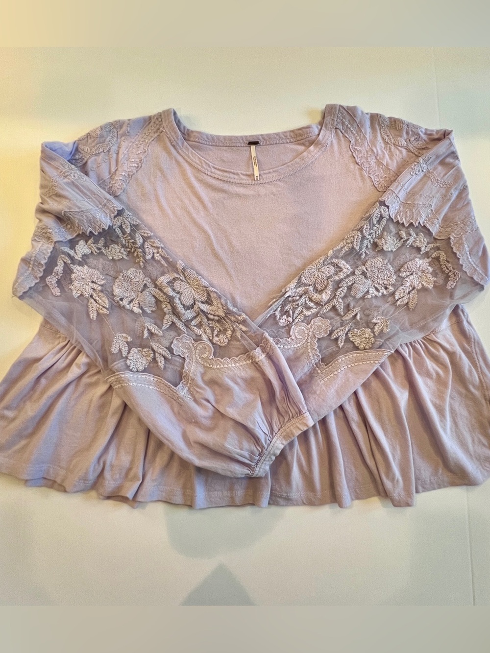 Free People Lace Inset Long Sleeve Top, Lavender, Medium
